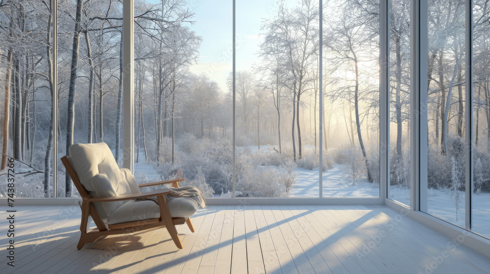 Poster chair placed in front of spacious window