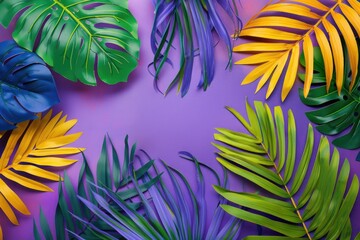 Fototapeta na wymiar Colorful tropical palm leaves on bright background. Summer fashion concept.