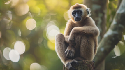 Animal cinemagraph funny gibbon ape sitting  - obrazy, fototapety, plakaty