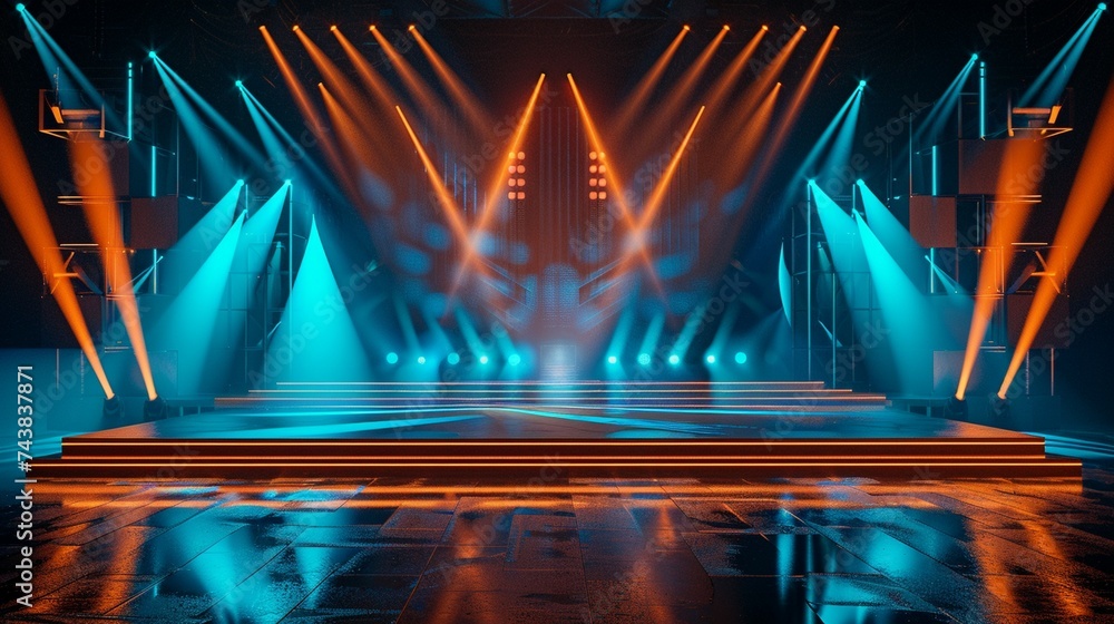 Poster the design of a stage with an orangered light that lights up up generated by ai