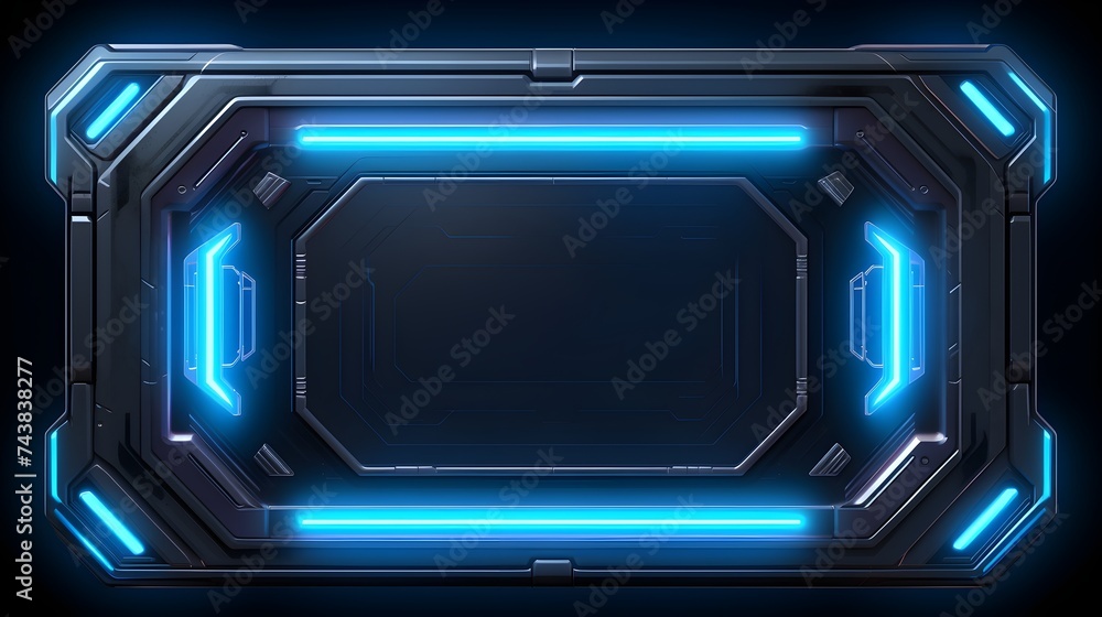 Poster square rectangle frame, futuristic neon, glow text box, cyberpunk style, technology digital template