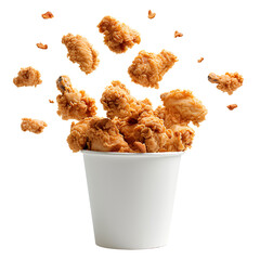 chicken fried spicy on paple bucket isolated, transparent background white background no background