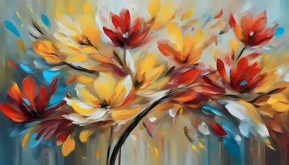Vibrant Abstract Floral Painting - obrazy, fototapety, plakaty