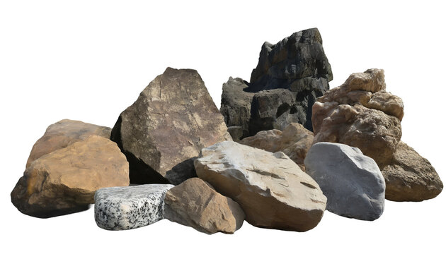  various type of rocks collection ,isolated on pure white background with clipping path . 