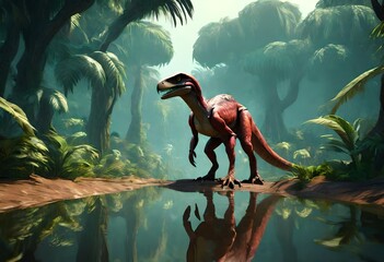 Anthropomorphic artistic image of jungle raptor in distance. AI generated - obrazy, fototapety, plakaty