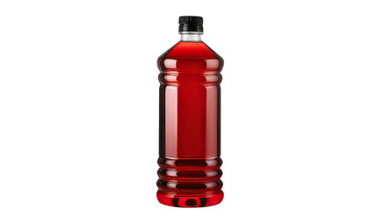a red bottle with oil on it, isolated on a transparent background. PNG cutout or clipping	
