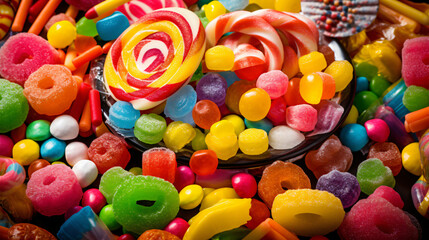 Fototapeta na wymiar Assorted variety of sour candies includes extreme
