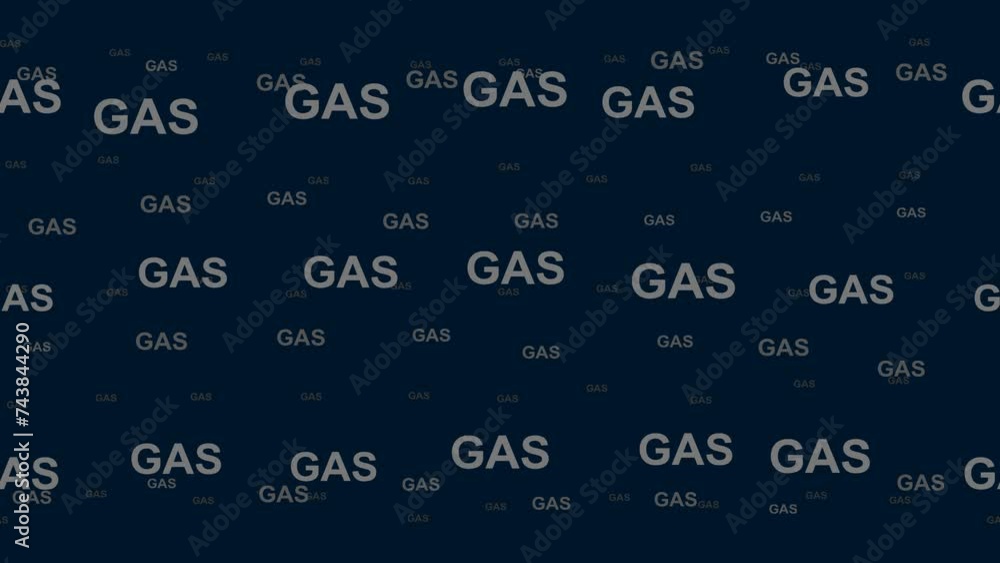 Poster gas text symbols float horizontally from left to right. parallax fly effect. floating symbols are lo