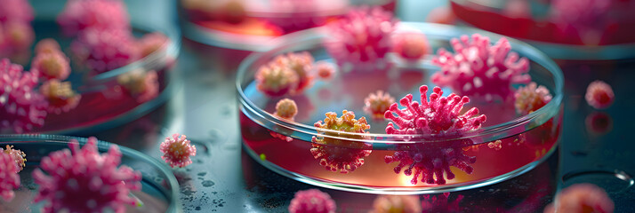 Photograph close up shot petri dish with bacteria and cultures on dark background, Bacterial colonies of streptococci with alpha hemolytics on a blood agar plate. Infection laboratory at the hospital 