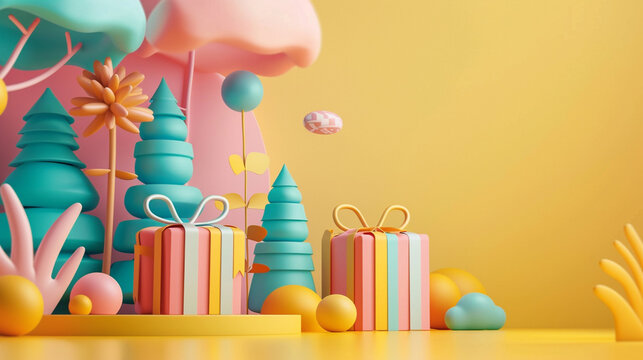 Construct a 3D animated backdrop background for an online shopping platform incorporating unique elements that stand out