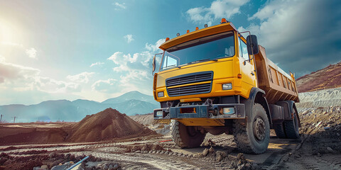 yellow Dump truck on a construction site