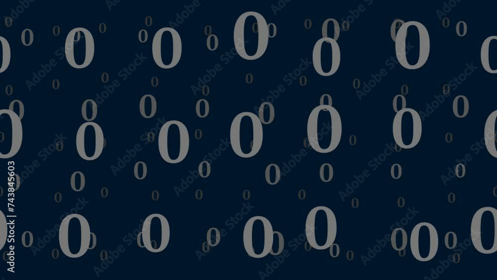 Poster number zero symbols float horizontally from left to right. parallax fly effect. floating symbols are