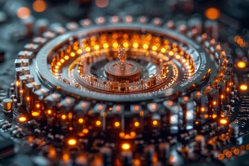 Fototapeta premium Close Up of Circuit Board With Orange Lights