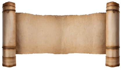 Ancient Paper or Parchment Scroll, isolated on white background, with clipping path , cutout 