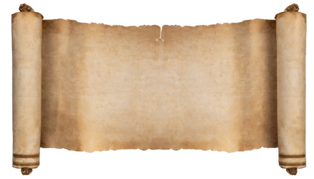 Ancient scroll parchment with wooden handles 