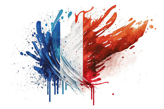 colorful french flag blue white red color holi paint powder explosion on isolated background. france europe celebration soccer travel tourism concept