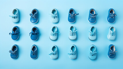 Baby Boy Blue Shoes Variety on Blue Color Background