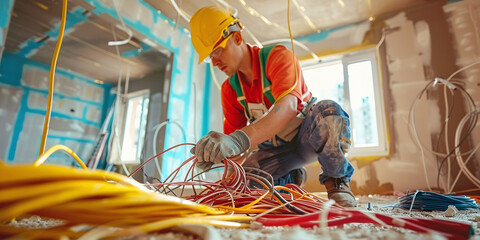installation of electrical wiring at a construction site