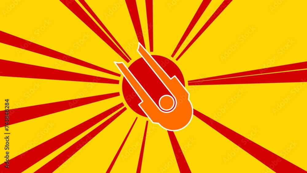 Poster solo bobsleigh symbol on the background of animation from moving rays of the sun. large orange symbo