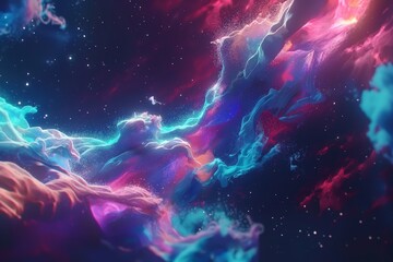 Vibrant Cosmic Nebula Abstract Colorful Space Background with Stars - obrazy, fototapety, plakaty