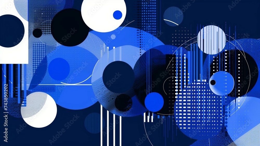 Poster blue techno background with circles and dots generated by ai