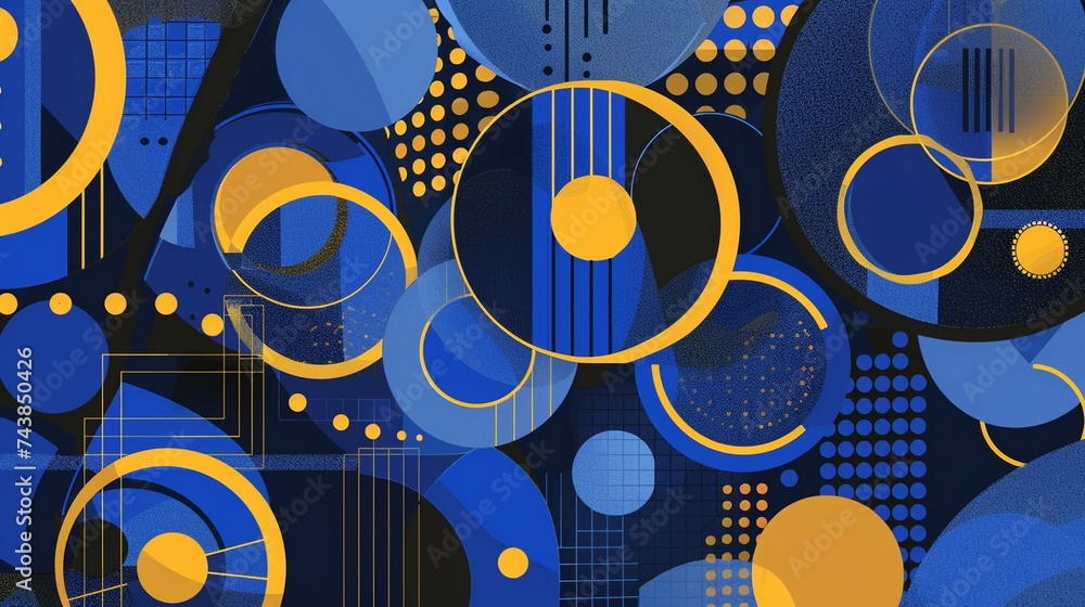 Poster blue techno background with circles and dots generated by ai