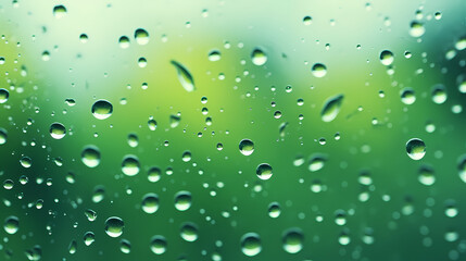 Raindrops on the windowpane with blurry city lights and traffic lights in the background, capturing the essence of a rainy night in the city