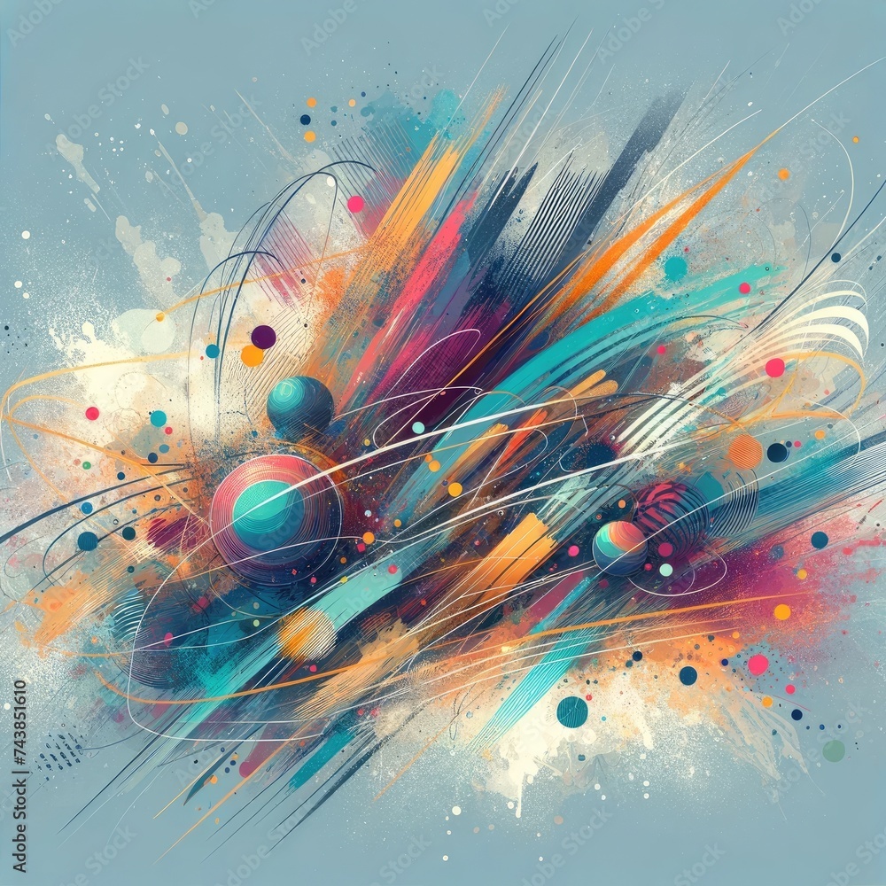 Aufkleber A dynamic painting featuring a plethora of different colored objects blending harmoniously on canvas, evoking energy and vitality
