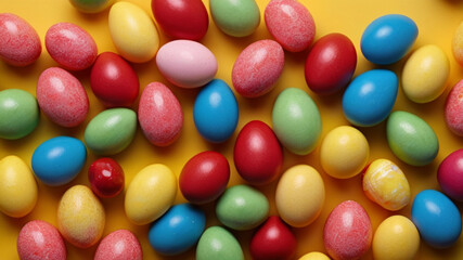 Fototapeta na wymiar Colorful Easter eggs on yellow background