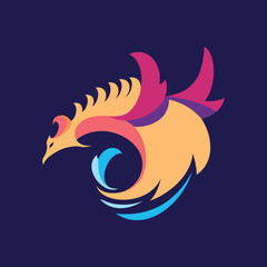 Abstract, Simple, Modern, Elegant, Flat, Colorful Phoenix Bird Flying Silhouette Business, Technology Digital Logo Design Vector