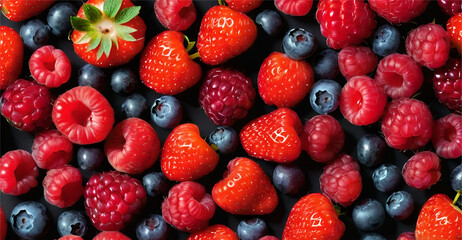 Various fresh summer berries. Top view closeup