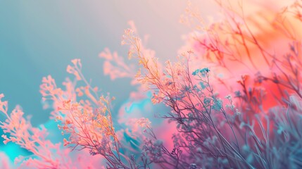 Fototapeta na wymiar Synthetic beautiful vaporwave abstract flower background in soft pastel blue and pink colors 