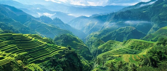 The emerald-green rice terraces of Banaue, Philippines, carved into the mountainsides by generations of Ifugao farmers