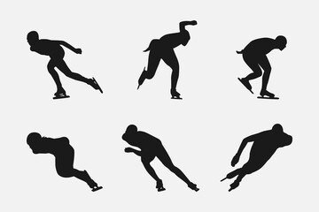 Silhouettes of speed skating. Winter sport, athlete, race, competition concept. Isolated on white background. Vector illustration.