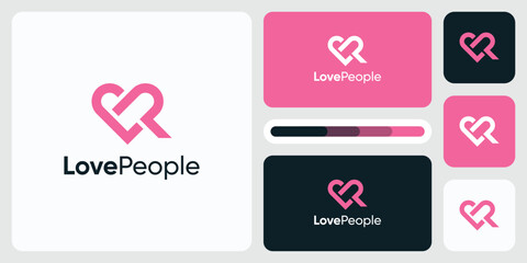 Vector logo design of initials letter L P with pink heart shape.