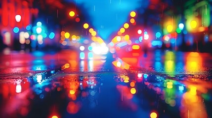Blurred city lights with bokeh effect at rainy night, Grunge texture frame. Dusted Holographic Abstract Multicolored Vintage Retro Looking background with Light Leaks Prism 