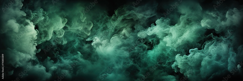 Poster a mesmerizing blend of swirling green and black clouds of smoke create an otherworldly and mysteriou