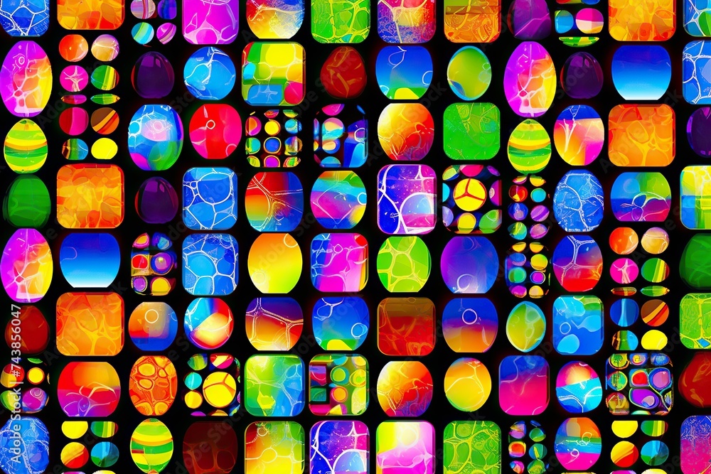 Poster An intricate arrangement of multicolored squares and dots creates a mesmerizing pattern full of depth and movement