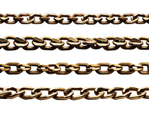 Obraz premium A set of various varieties of gold chains, metal chain links arranged in layers to facilitate extension to the desired length. Available in PNG format with options for cutout or clipping path.