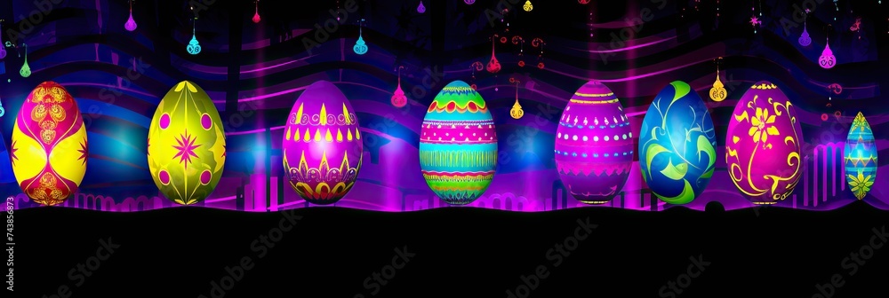 Aufkleber a mesmerizing row of brightly lit easter eggs creating a stunning visual display against a dark back