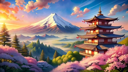 Poster View of Japan, Mount Fuji and Torii gates © Suthita