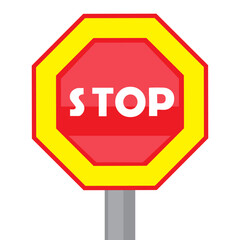 Vector colorful illustration with road stop sign on white background.