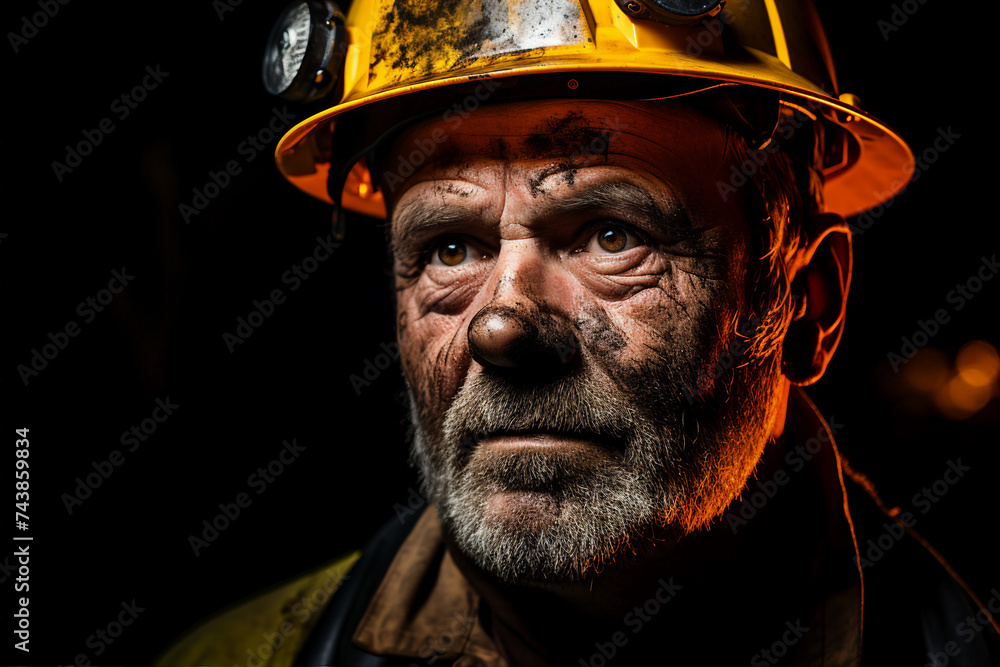 Aufkleber generative ai portrait of a professional worker mining on a mine background