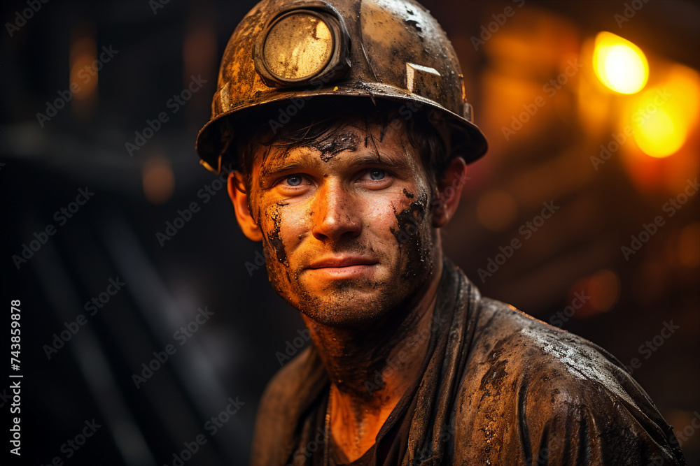 Aufkleber generative ai picture of a hard mining work deep in the earth extracting vital energy resources