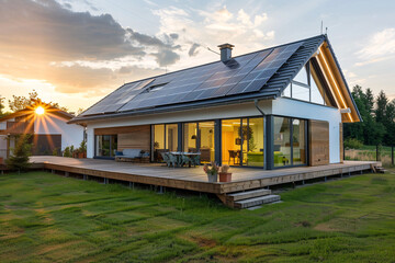 Panel solar energy photovoltaic power roof sun home - obrazy, fototapety, plakaty