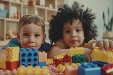 Portrait of Adorable Stylish Children Playing Together