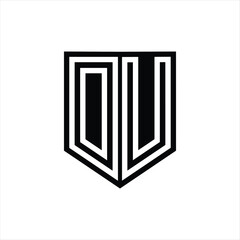 DU Letter Logo monogram shield geometric line inside shield design template
