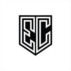 EC Letter Logo monogram shield geometric line inside shield design template