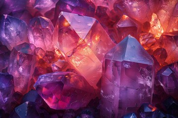 A vibrant and whimsical cluster of purple and magenta crystals exuding a sense of enchanting...