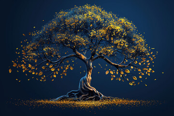 Gold Tree as a symbol of growth, resilience, and community to symbolize the progress and prosperity that has blossomed from the struggles of the past